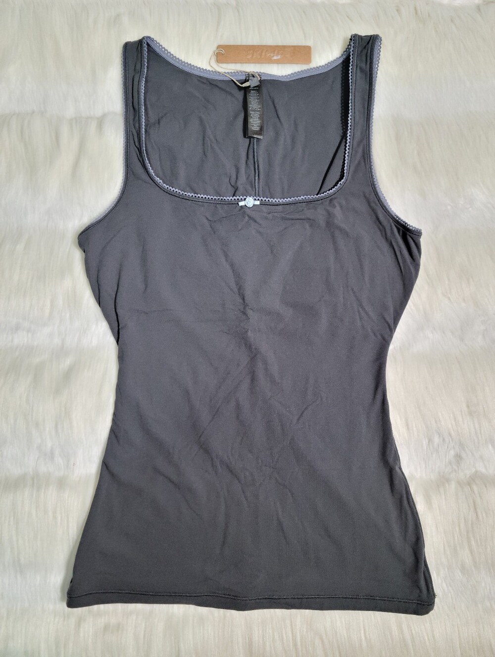 SKIMS Fits Everybody Picot Scoop Neck Tank Ash Contrast Women XS NEW